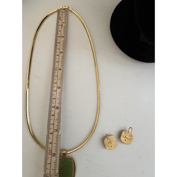 Vtg Signed Roman Green Pendant & Earrings & Gold Tone Necklace Cat’s Eye - Picture 6 of 10
